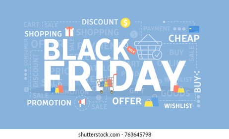 Black friday concept illustration. Idea of discount, shopping and promotion.