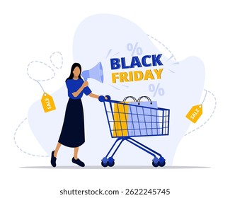 Ilustración de concepto de viernes negro. Conveniente para la página de aterrizaje, ui, Web, tarjeta de introducción del App, editorial, volante, y Anuncio.