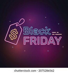 black friday concept with neon sign vector design illustration
