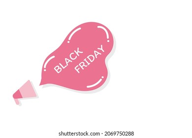Black Friday concept. Pink megaphone and the black Friday speech bubble isolated on white background with copy space. For advertising, borders, banners, design. Online shopping. 