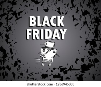 Black Friday. Concept, sale. Bang the shards. shopping cart banner. Big discount. Paper price tag. Vector illustration.