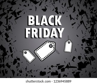 Black Friday. Concept, sale. Bang the shards. Banner. Big discount. Paper price tag. Vector illustration.