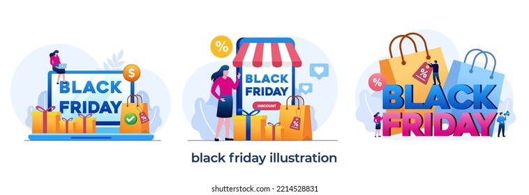 Black friday concept, shopping, internet, marketing, retail, store, flat illustration vector template