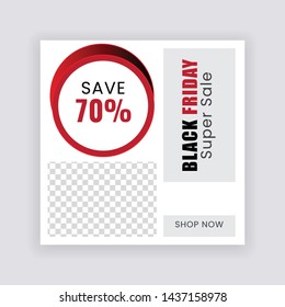 Black Friday Concept Social Media banner Template Design. Anyone can use This Design Easily. Promotional web banner for social media. Elegant sale and discount promo - Vector. - Shutterstock ID 1437158978