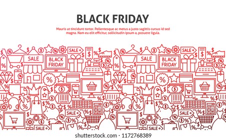 Black Friday Concept. Vector Illustration of Line Website Design. Banner Template.