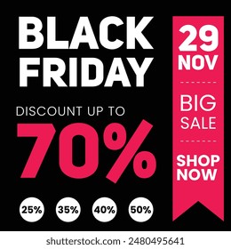 Black Friday Coupon on a Black Background in White and Magenta color details