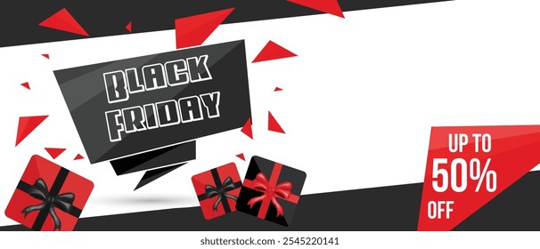 Black Friday Creative Modern Banner Design. Black Friday Text Banner and Up to 50% Off Big Sale Design. Big Sale Advertising Signboard. Can be used for web or in print for any design. Add your Design.