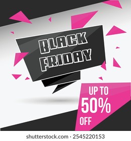 Black Friday Criativa Moderna Banner Design. Banner de texto de Ano Novo e Sexta-feira Negra e até 50% de desconto no design de grande venda. Placa de publicidade de grande venda. Pode ser usado para web ou em impressão para qualquer design.