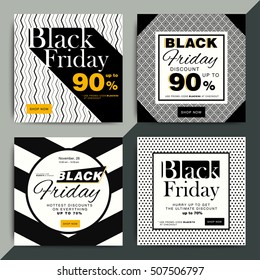 Black Friday creative social media sale web banners design for online shop or store. Trendy geometric vector ad discount or clearance for mobile apps. 