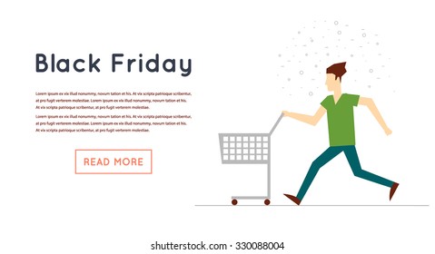 Black Friday crowd of people running to the store on sale. Flat design vector illustration.