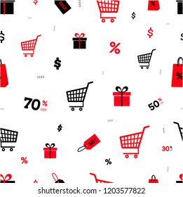 Black friday. Cute vector seamless pattern with shopping  icons.  Sale. Online shopping. 