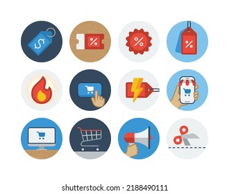 Black friday and cyber monday flat circle icon set with sale related icons