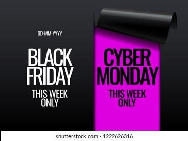 Black friday and cyber monday promotion banner. Poster template. Vector illustration