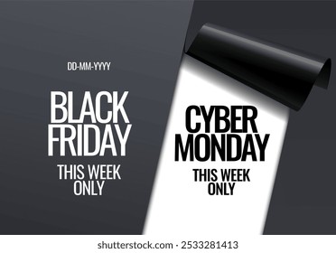 Black friday and cyber monday promotion banner. Poster template. Vector illustration