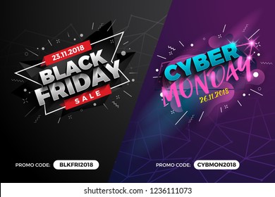 Black Friday and Cyber Monday Sale Promotion Banner Background with Promo Code Field. Vector illustration