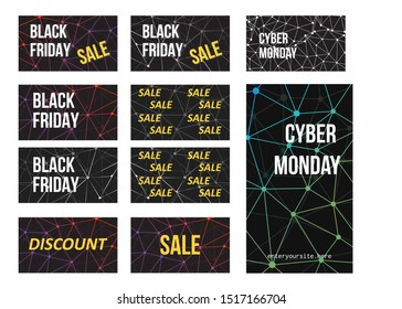 Black Friday and Cyber Monday sale banner and flyer. Social media marketing vector illustration template for website email, design 