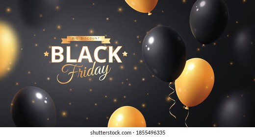 Black friday and cyber monday sale poster with black and yellow balloons vector illustration