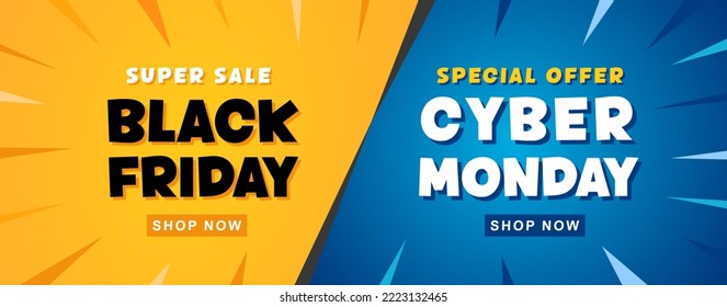 Black Friday and Cyber Monday sale banner. Vector illustration