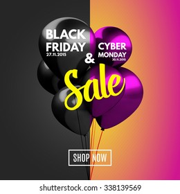 Black Friday and Cyber Monday Sale concept background. Vector Illustration EPS10.