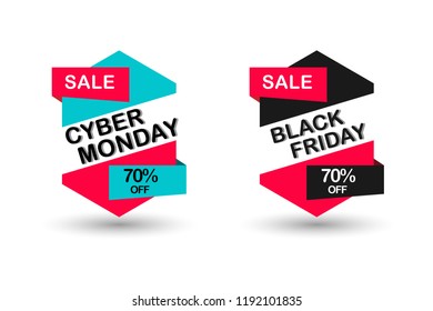 Black Friday and Cyber Monday sales banner. Vector origami sale banner and ribbon sale banner element for web or print banner, flyer, brochure, etc