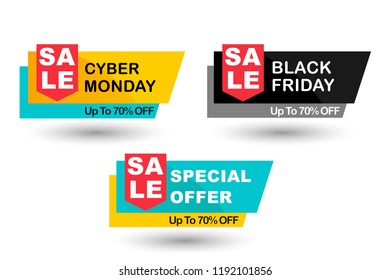 Black Friday and Cyber Monday sales banner. Vector origami sale banner and ribbon sale banner element for web or print banner, flyer, brochure, etc