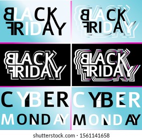 black Friday and cyber Monday set of billboard, business card, poster, web, banner. -vector