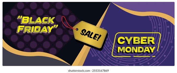 Black Friday Cyber ​​Monday sale banner. Advertising and marketing promotion banner template. Cyber Monday concept. Flat vector illustration.