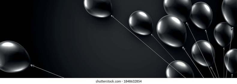 El viernes negro de fondo oscuro con globos de papel negro. Espacio para texto. Ilustración vectorial.