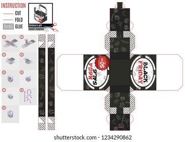 black friday dark carton box template with white inserts. stock vector image
