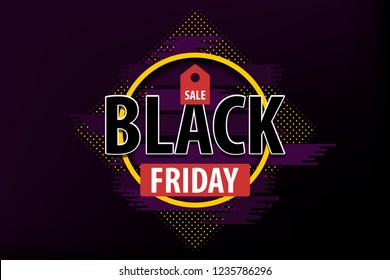 Black Friday dark modern minimalistic liquid background. Comic text plastic halftone neon vibrant colors. Super november sale. Discount tag trendy banner. Round frame.