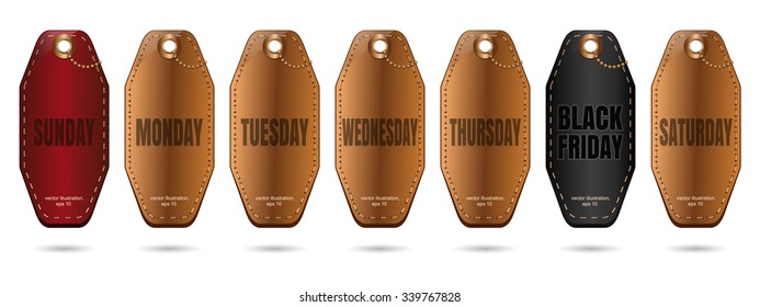 Black Friday. Days of the week. Set of vector multicolored labels.