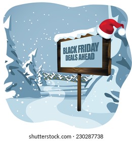 black Friday deals ahead sign with Santa hat EPS 10 vector illustration