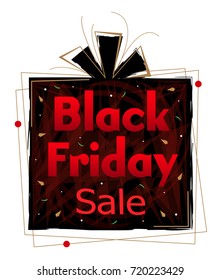 Black Friday - Decorative clip-art of a black and red present with “Black Friday Sale” written on it. Eps10
