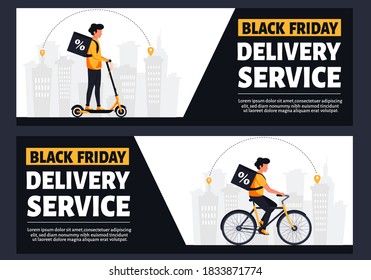 Servicio de entrega del viernes negro. Ilustración vectorial en estilo plano.