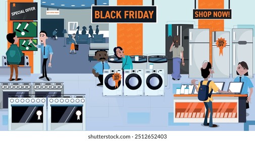 Black Friday - Grandes almacenes, televisores, estufas, lavadora, varios tipos de refrigeradores, computadoras, computadoras portátiles, tabletas y teléfonos celulares, sofás, lámparas y camas. Sello de venta 50% de descuento, compra ahora