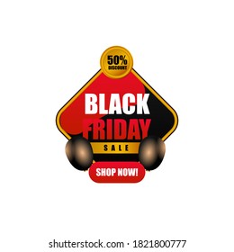 Black friday design banner sale with balloons isolated on white background