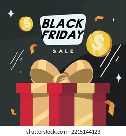 black friday design with gift and lettering