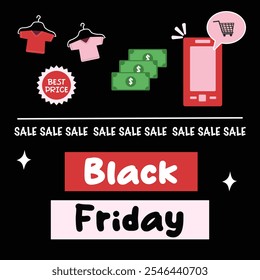 Black friday design illustration. Suitable for flat design graphic illustration for social media ads, flyer design, flat illustration, banner, template, poster, etc