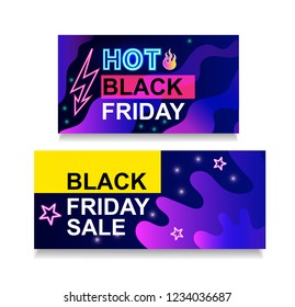 Black Friday design with neon light frame. Vector background for November seasonal sale event with glowing text.Promo poster.Limited time only.