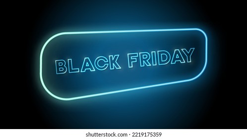 Black Friday design with neon light frame. Vector background for November seasonal sale event with glowing text
