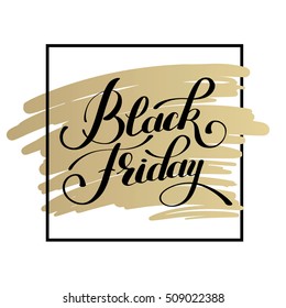 black friday design on gold, sale, discount, advertising, marketing price tag inscription design template, calligraphy vector illustration