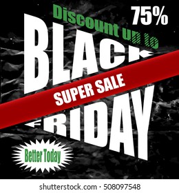 Black Friday design pattern crumpled paper banner, vector illustration