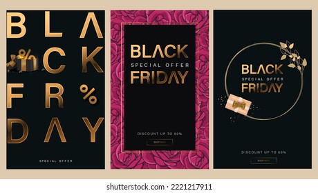 Black Friday Design Poster with 3D Realistic Black Gift Box Vector Illustration. Suitable for Poster, Banner,Sale Banner, Web Header, Flyer and Promotional Tag. 