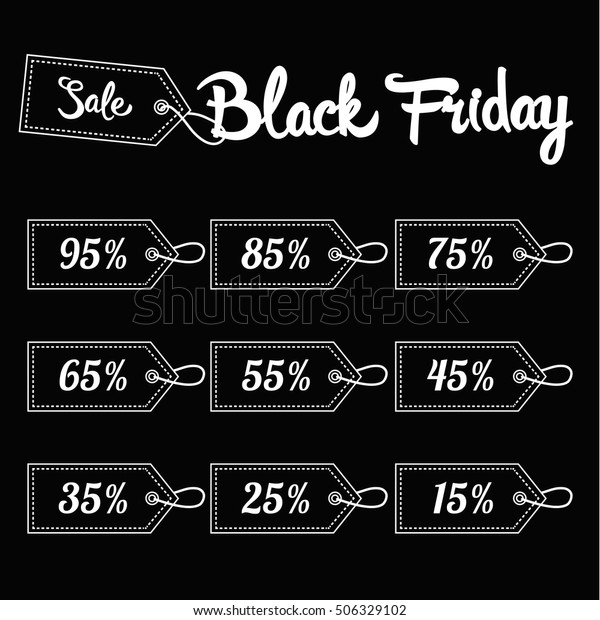 Black Friday design sales tag,\
discount, advertising, marketing price. White lines label for\
clothes, furnishings, cars, food sale. Set 2. Vector\
illustration.