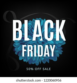Black friday design template. Vector dark black and blue illustration.