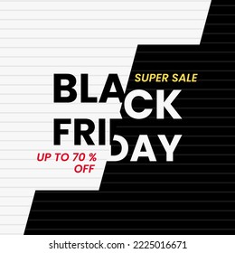 black friday design template with black and white background, typography and lines pattern. simple, minimal and modern style. use for flyer, banner, promotion, advertising, web, social and ads