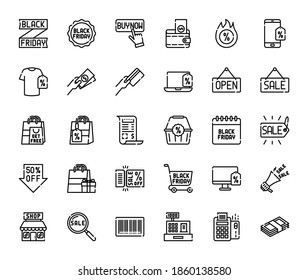 black friday detailed line icons pack