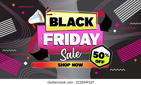 Black Friday discount 50 percent banner illustration with elements