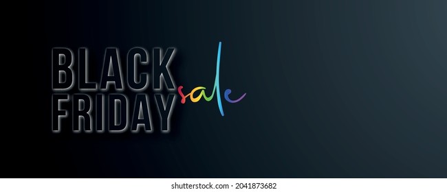 Black Friday discount banner with space for text. Horizontal banner with rainbow Sale inscription. Vector design for flyer, poster, header website.