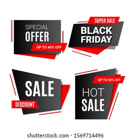 Black friday discount banners set with text isolated on white background. Vector illustration for poster, banners, flyers, card.